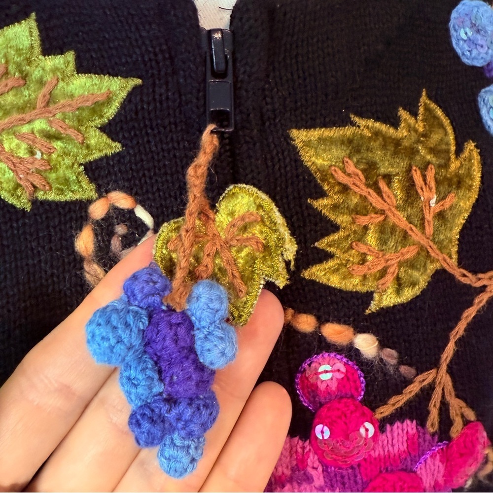 Design Options Philip& Jane Gordon Black Cardigan with Colorful Grape Embroidery - Picture 5 of 8